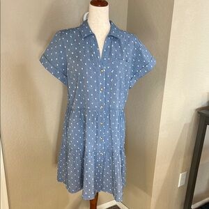 NWOT Blue Chambray Polka Dot Button-Up Dress Large Tall